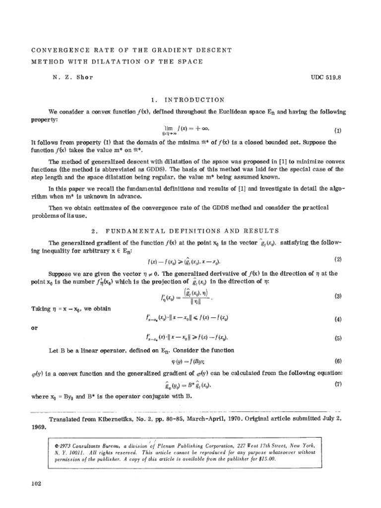 Convergence Rate of The Gradient Descent Method With Dilatation of The ...