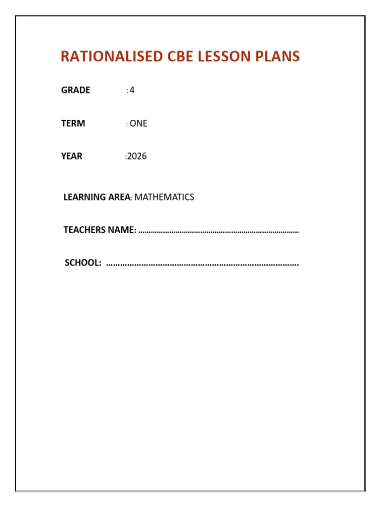Term 1 Grade 4 Mathematics Lesson Plan | PDF | Learning | Numbers
