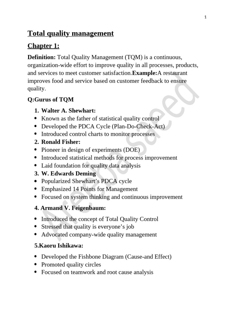 Total Quality Management Notes | PDF | Motivation | Motivational
