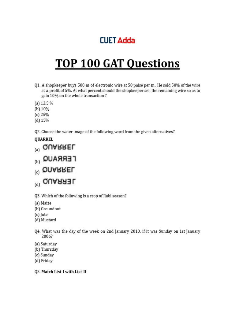 GAT 100 Imp Questions | PDF