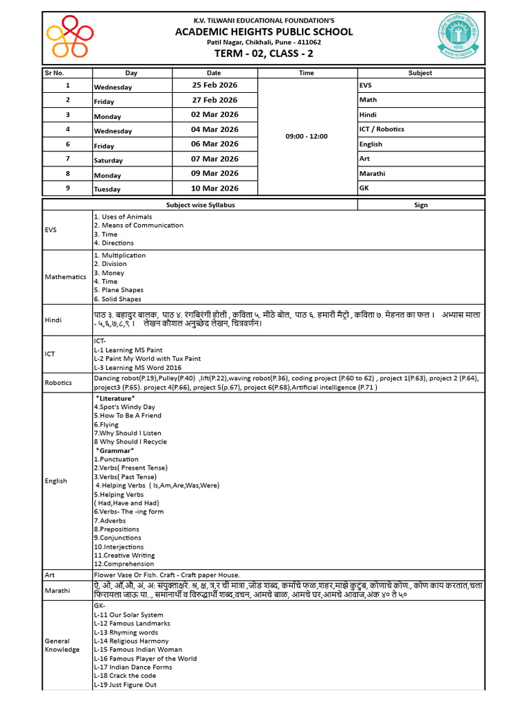 Term 02 - Class 02 Datesheet | PDF | Verb | Linguistic Typology