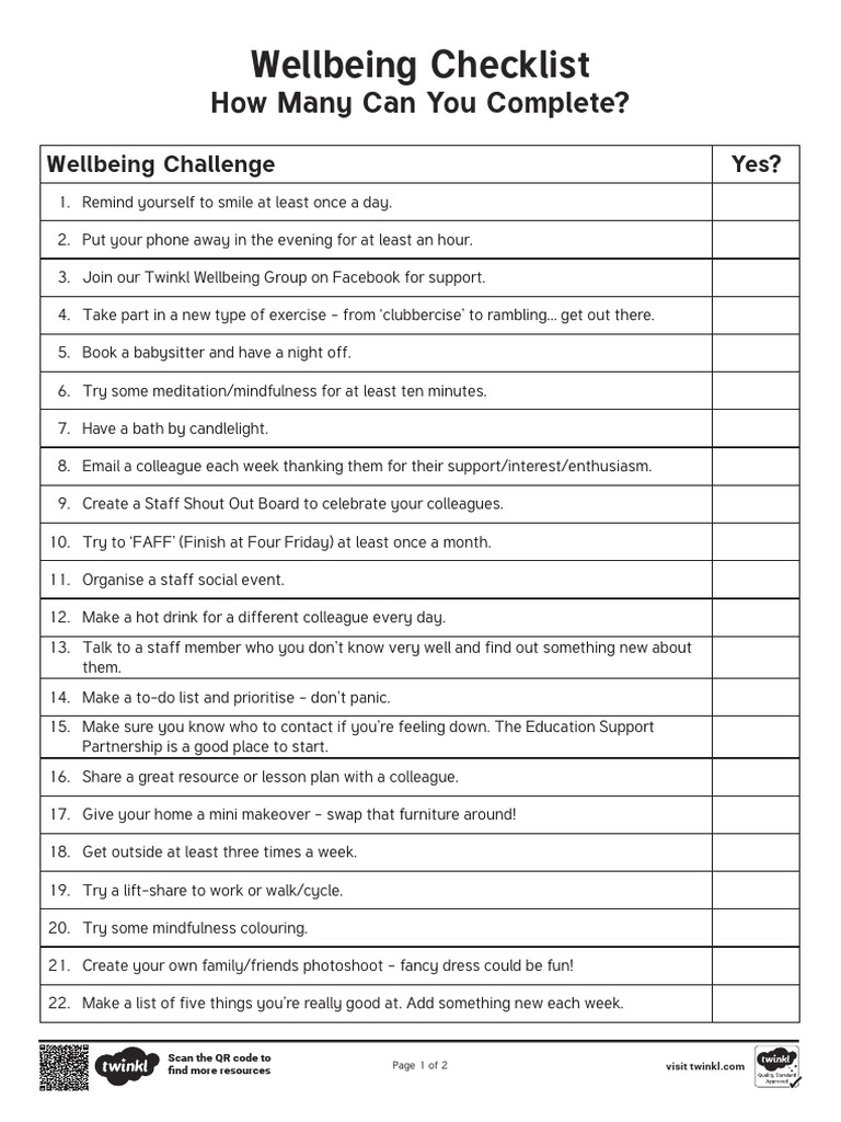 t c 254669 Staff Wellbeing Challenge Checklist English Ver 4 | PDF ...