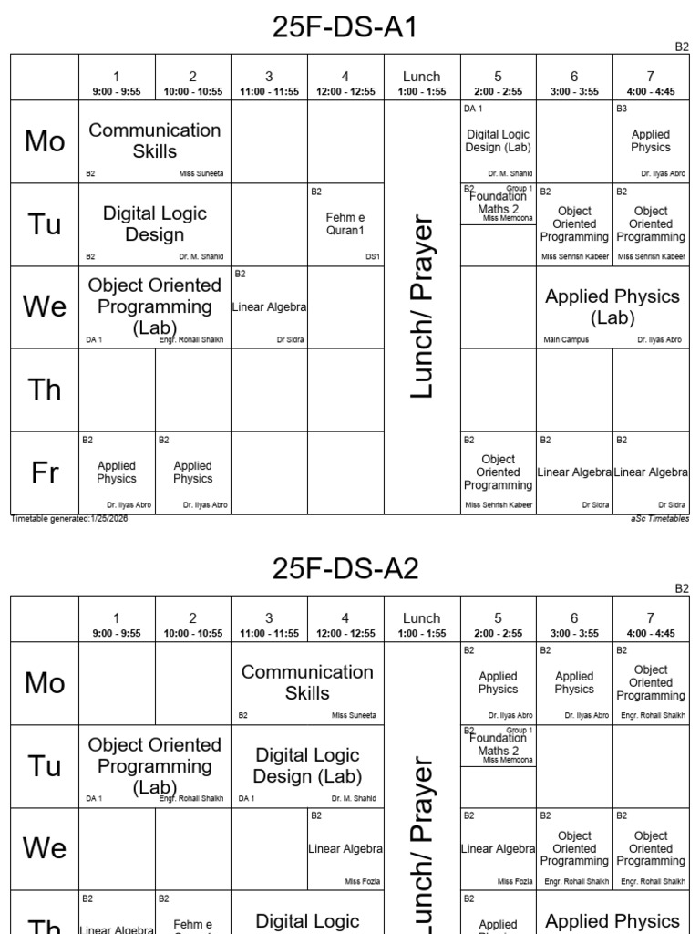 BSCS and BSDS Timetable | PDF | Mathematics | Science