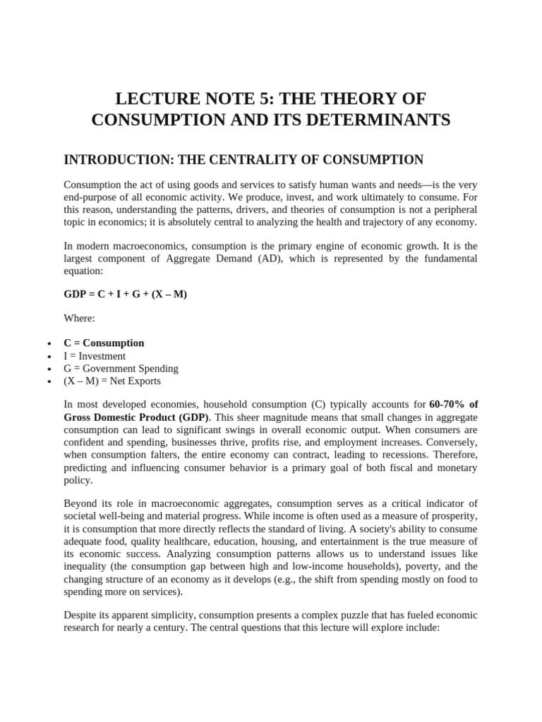 Lecture Note 5 | PDF | Consumption (Economics) | Income