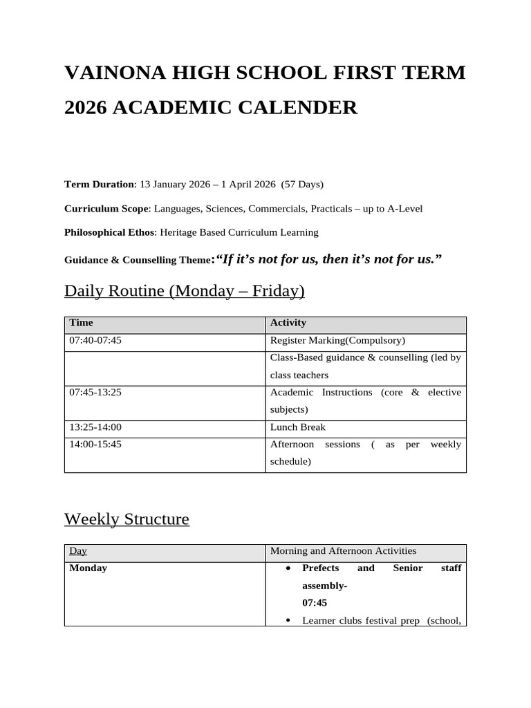 VHS Academic TimeTable 2026 | PDF