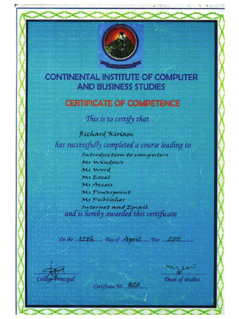 Computer Packages Certificate | PDF