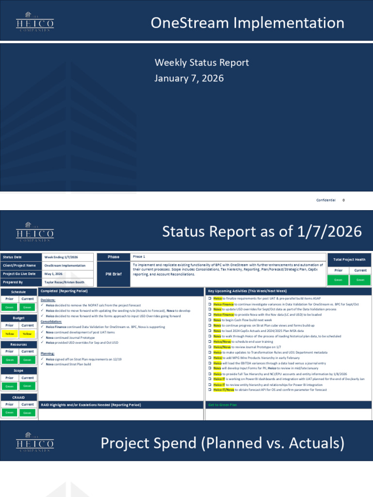 Heico- OneStream Weekly Status 2026.01.07 | PDF | Information Science ...