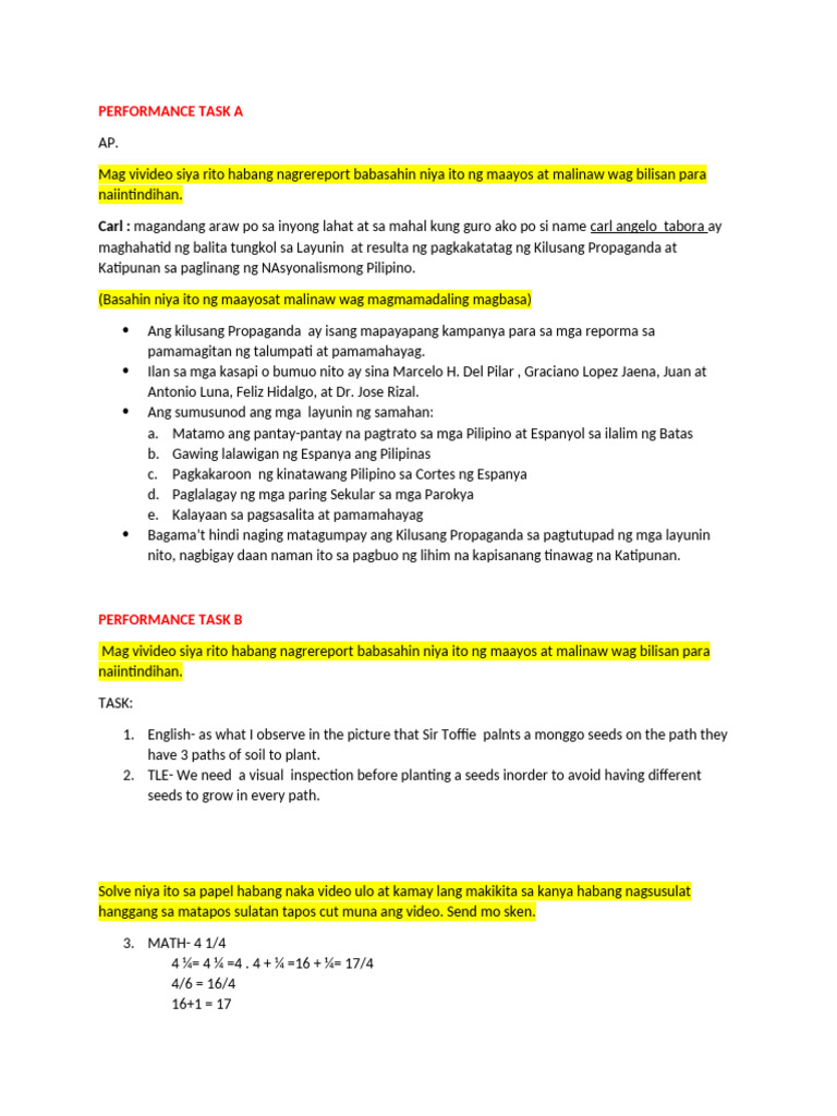 Performance Task A | PDF