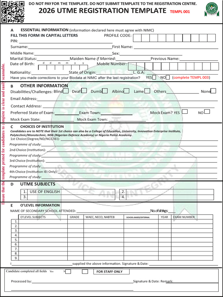 2026 Utme Registration Template | PDF | Chess Openings | Chess
