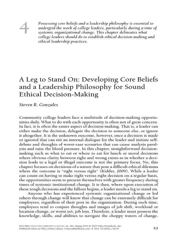 A Leg to Stand on Developing Core Beliefs and a Leadership Philosophy ...