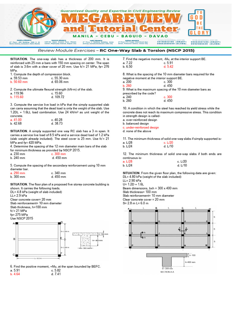Module Exercise - Slab and Torsion | PDF | Beam (Structure) | Concrete