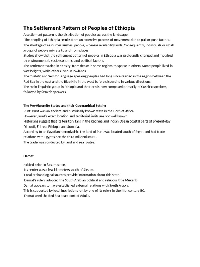 The Settlement Pattern of Peoples of Ethiopia | PDF