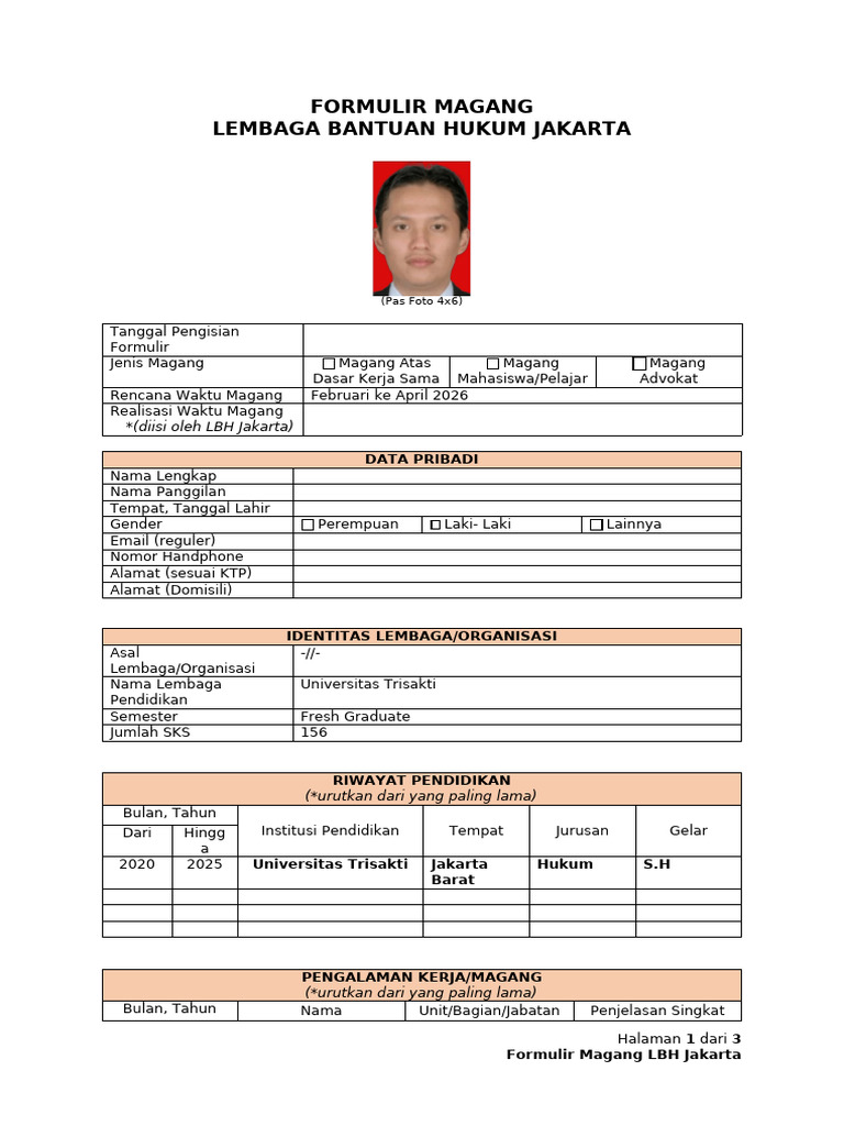 Nama Pemagang - Lampiran 02 - Formulir Magang | PDF