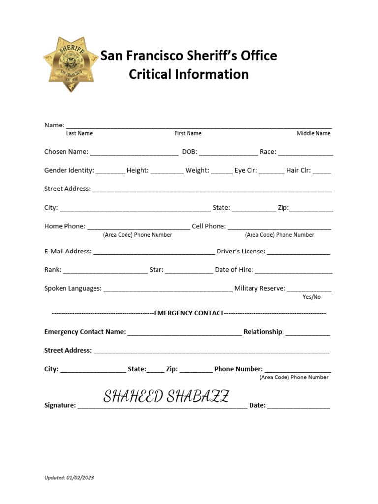 Critical Information Form - SFSO | PDF