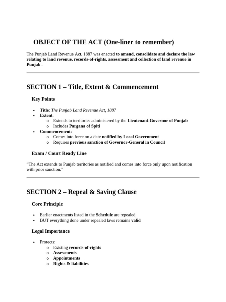 OBJECT OF THE ACT (One-Liner To Remember) : Key Points | PDF ...