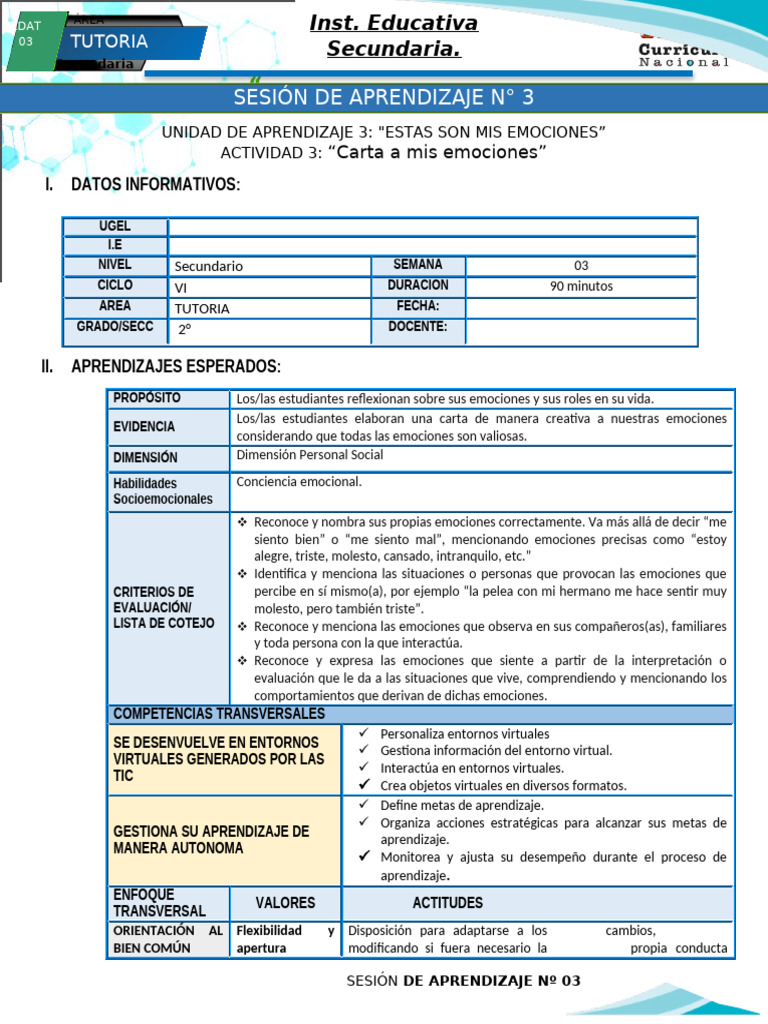 2° Tutoria Ses 3 Uni 3 Sem 03 | PDF | Aprendizaje | Las emociones