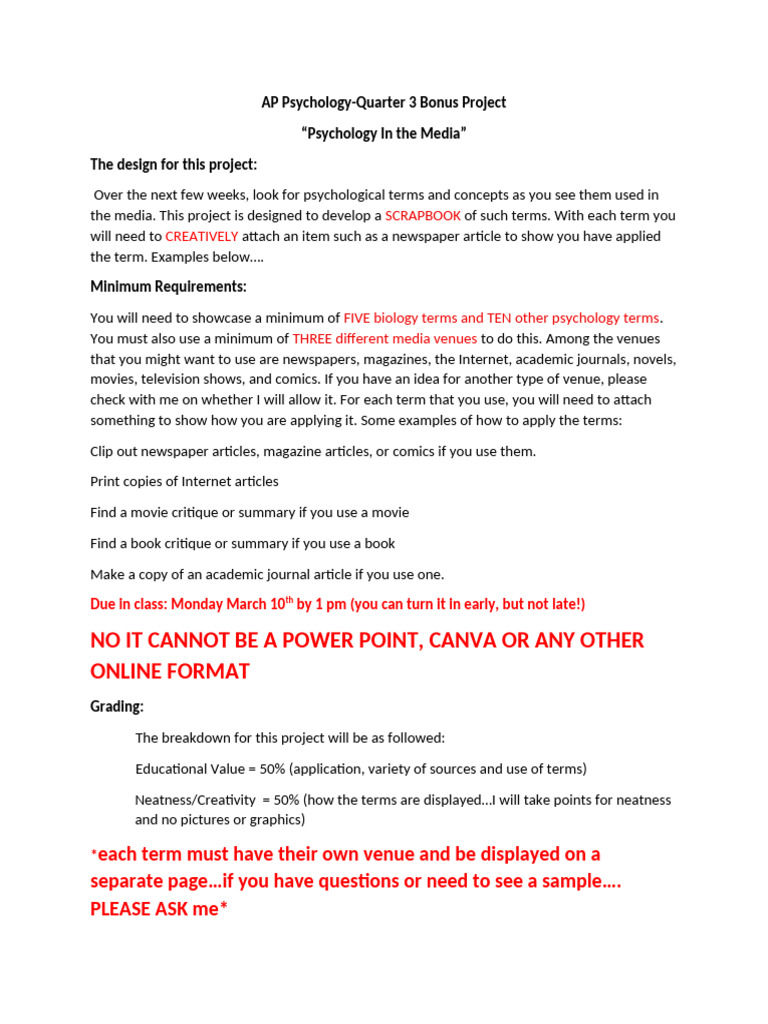 AP Quarter 3 Project 25-26 | PDF