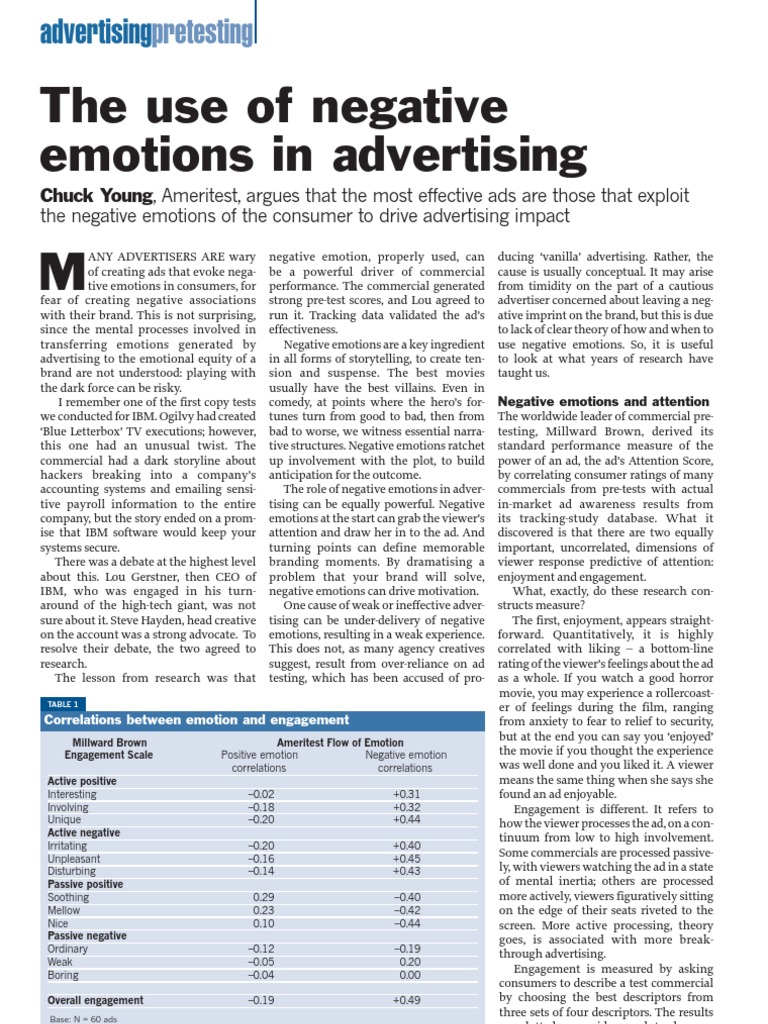 The Use of Negative Emotions | PDF | Advertising | Television Advertisement