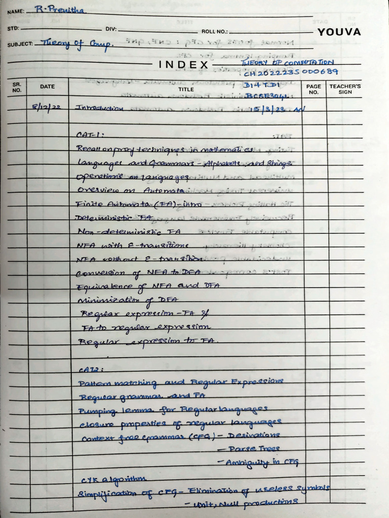 Theory of Computation Notes | PDF