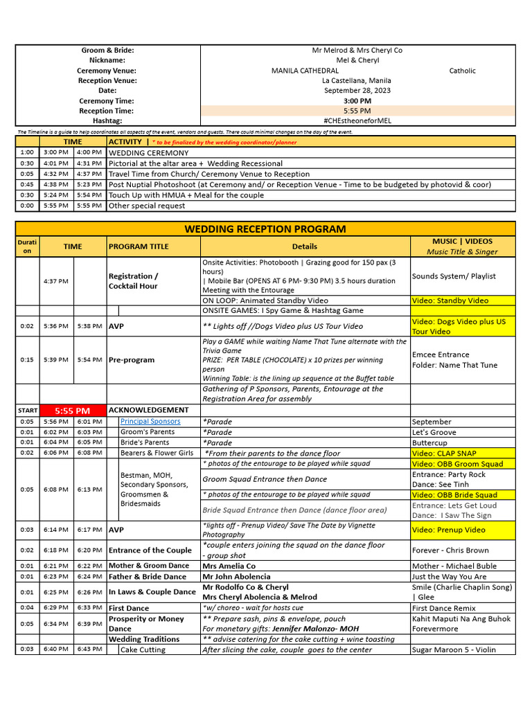 Final Reception Program Flow | PDF | Wedding | Fashion Related Occasions