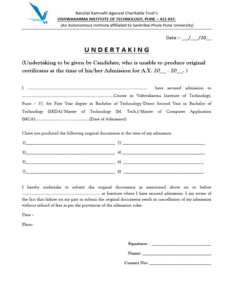 10 Undertaking For Original Documents | PDF