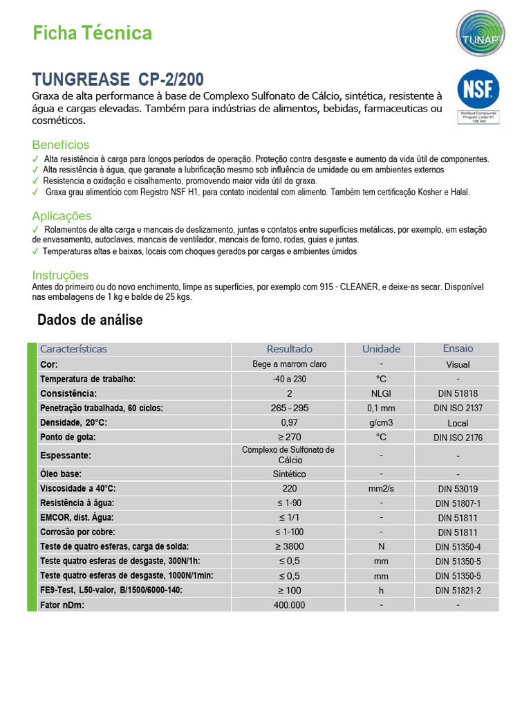 TUNGREASE CP-2-200 - Ficha Técnica | PDF | Vestir-se