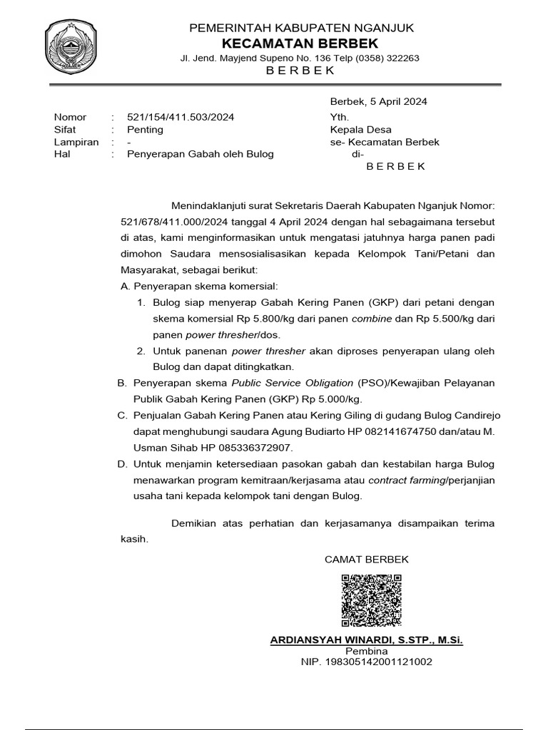 Penyerapan Gabah Oleh Bulog. | PDF