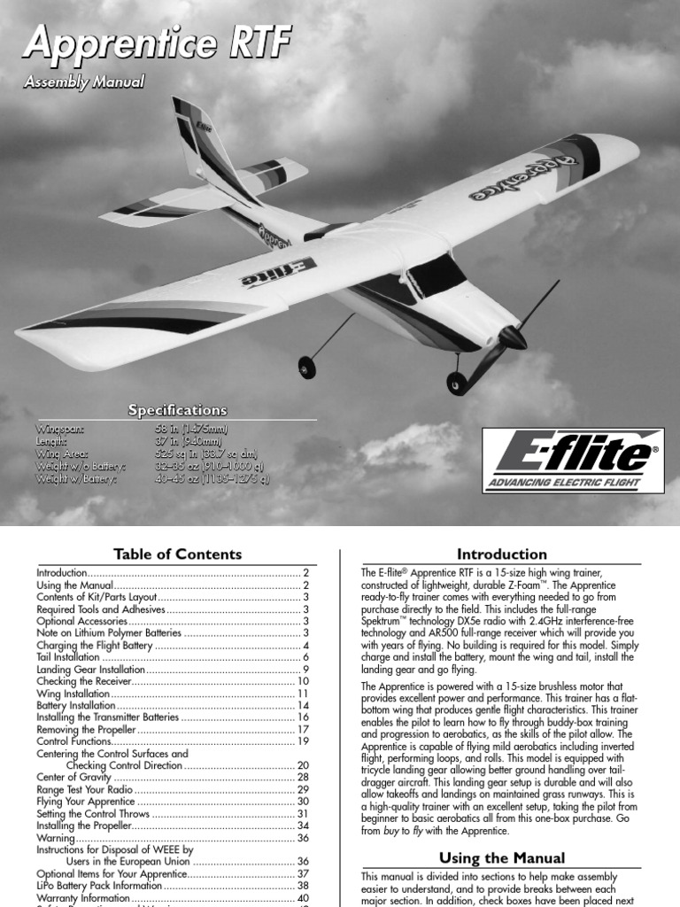 Eflite Apprentice 15e-Manual | PDF | Aircraft Flight Control System ...