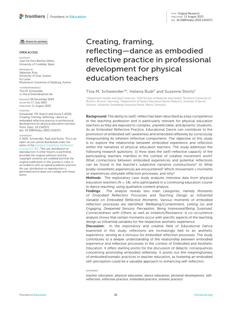 Creating, Framing, Reflecting-Dance As Embodied Reflective Practice ...
