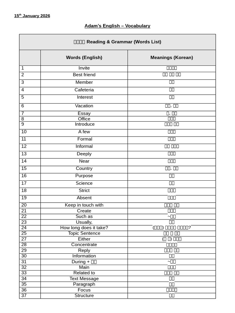 Vocabulary List (Memorize) - 민준 | PDF