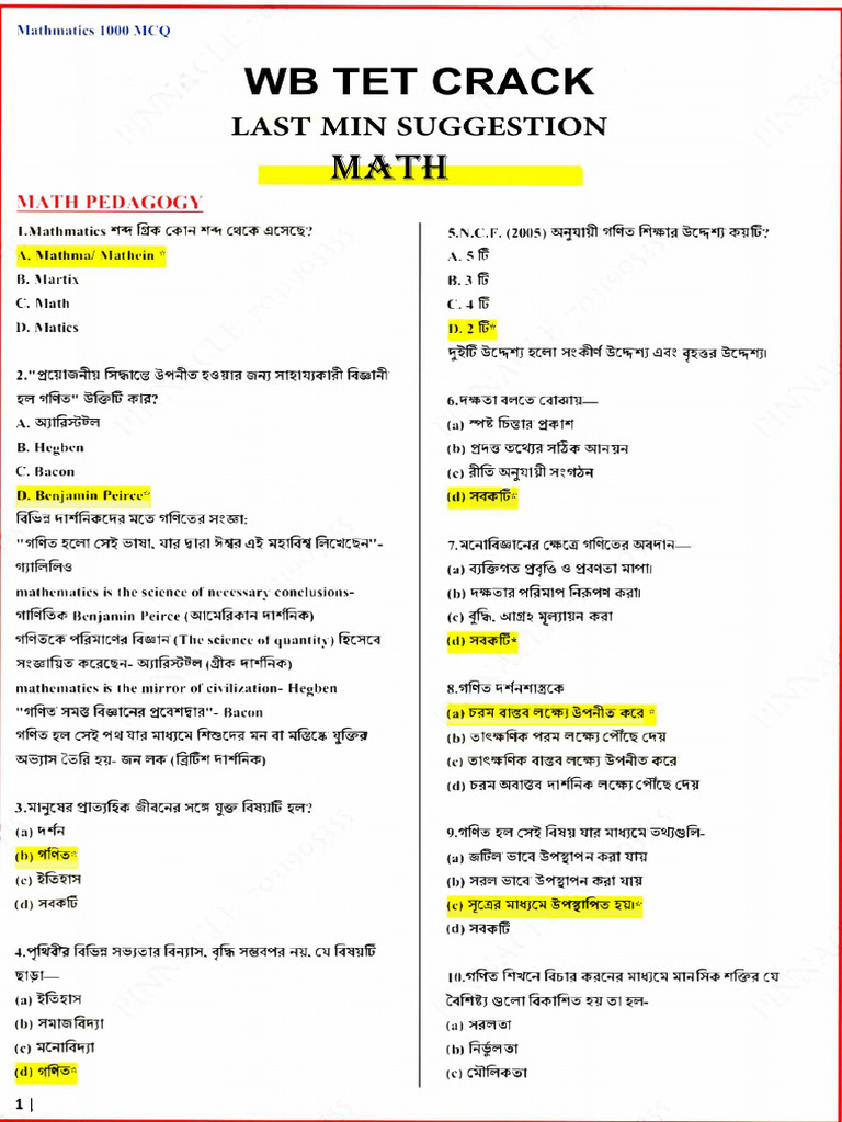 Math Suggestion by WB Tet Crack | PDF