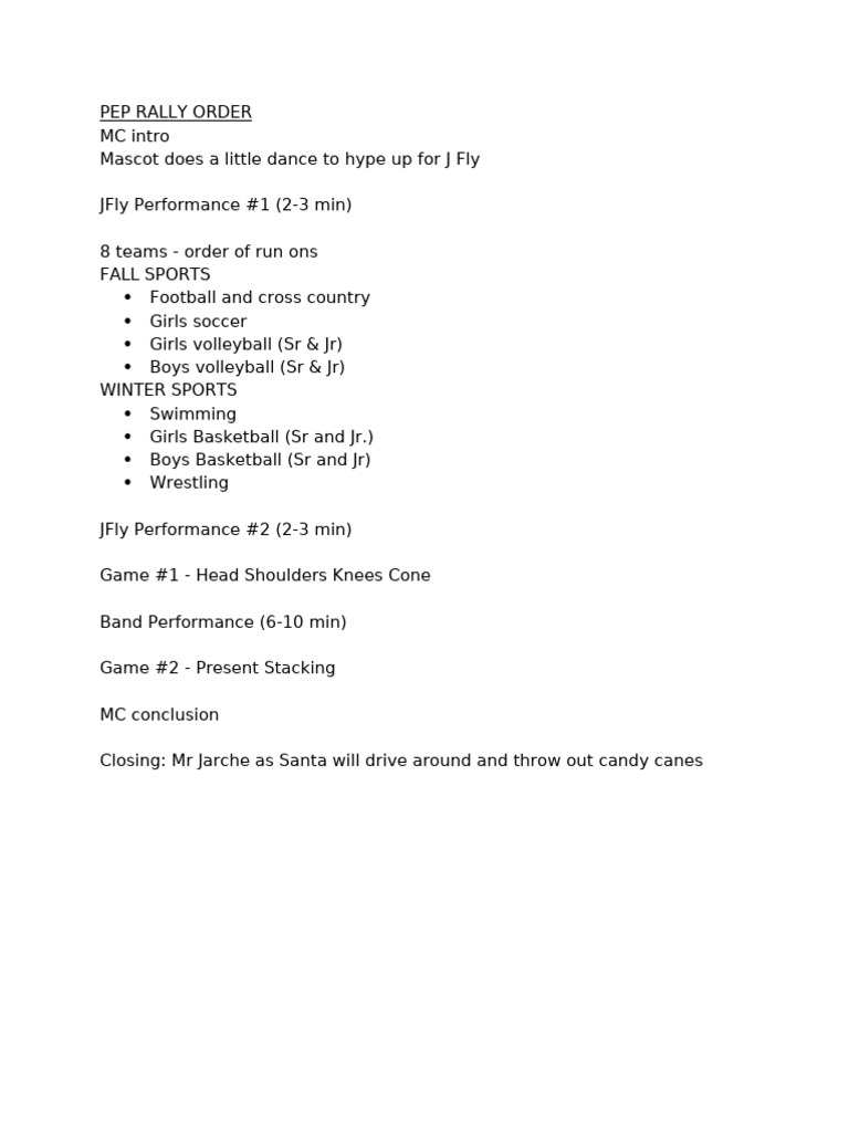 Pep Rally Outline | PDF