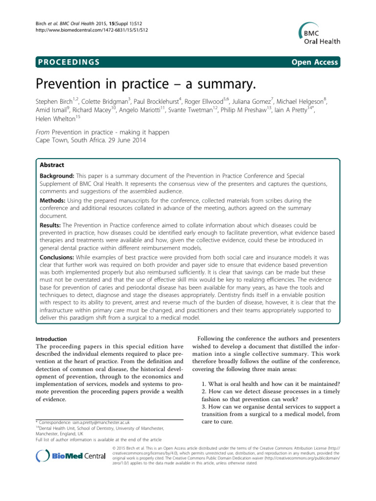Prevention in Practice - A Summary | PDF | Periodontology | Human Tooth