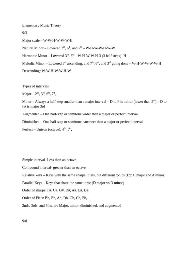 Music Theory Notes | PDF | Minor Scale | Interval (Music)