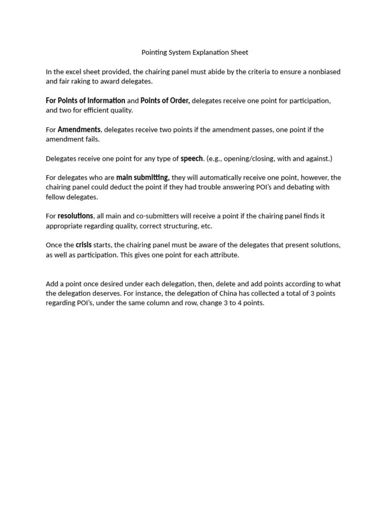 Pointing System Explanation Sheet | PDF
