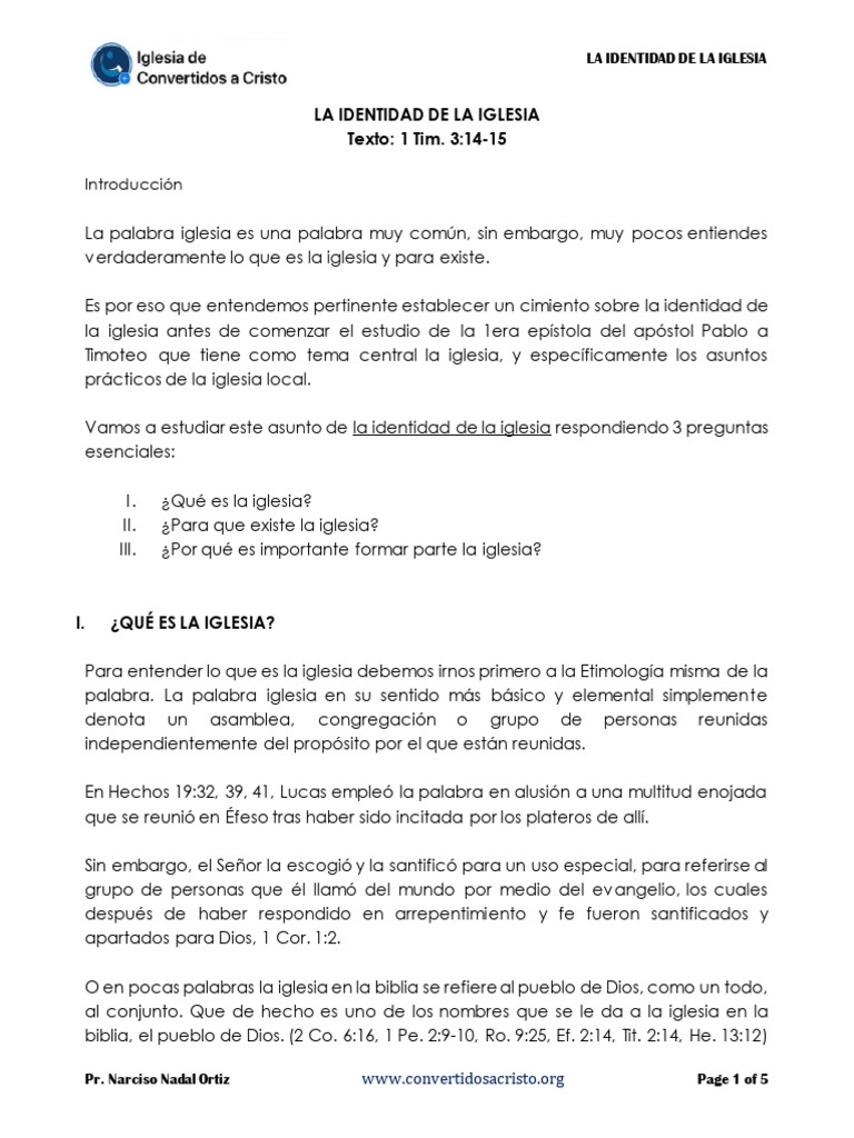 1 La Identidad de La Iglesia | PDF | Iglesia cristiana | Cristo (título)