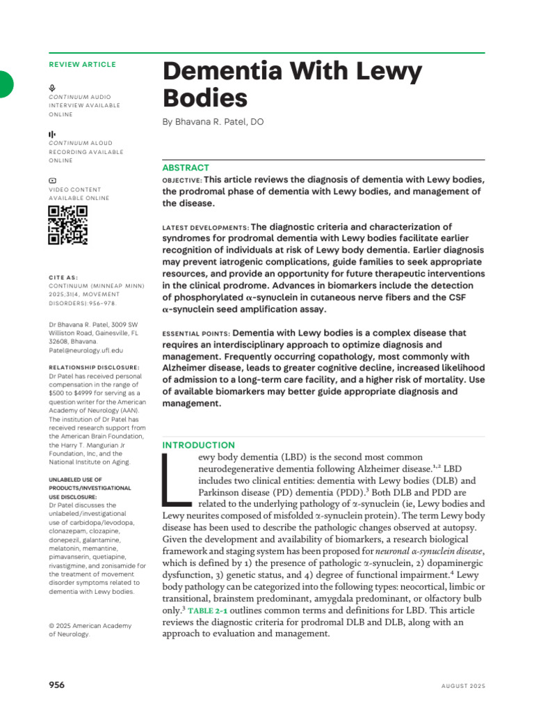 Dementia With Lewy Bodies | PDF | Dementia | Cognitive Science