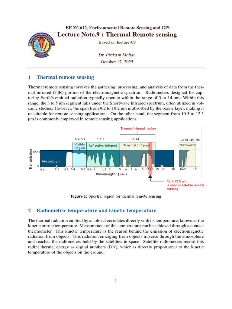 Lecture Note 9 Thermal Remote Sensing | PDF | Remote Sensing ...