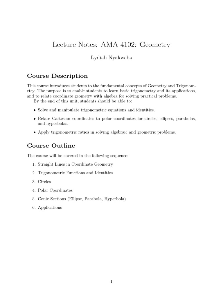 AMA_4102__Geometry_Notes | PDF | Trigonometric Functions | Line (Geometry)