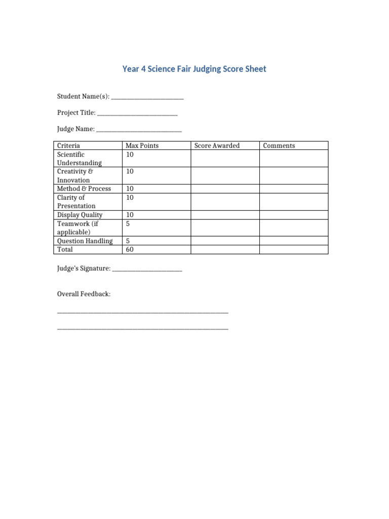 Year4 ScienceFair Judging ScoreSheet | PDF