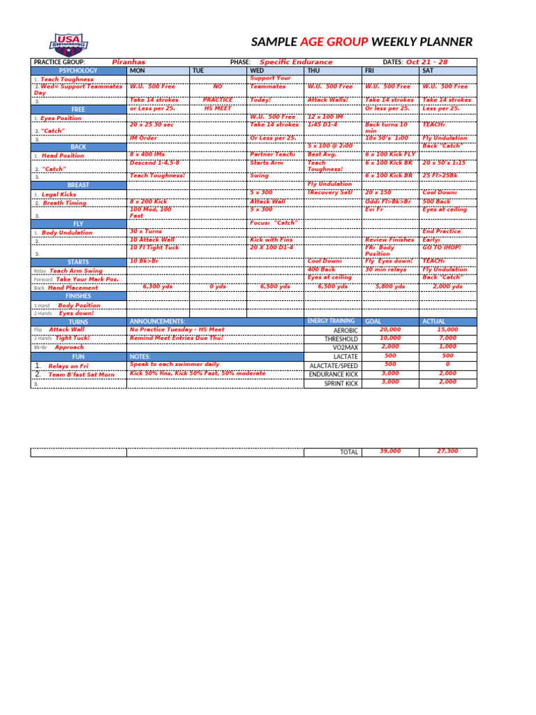Sample Age Group Weekly Planning | PDF