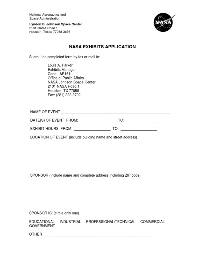NASA Exhibits Application Form | PDF | Nasa | Insurance