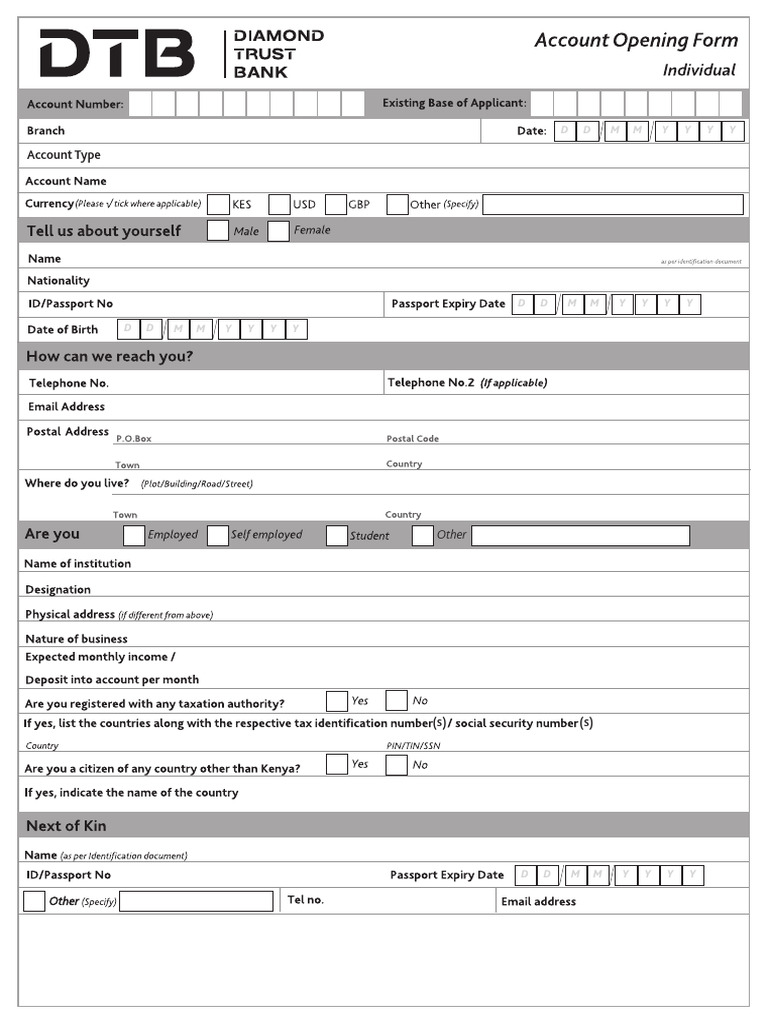 Individual Account Opening Form 0 | PDF | Banks | Regulatory Compliance