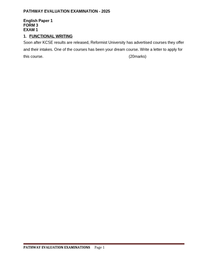 Exam 1 Form 3 Eng Pp1 Questions | PDF | Poetry