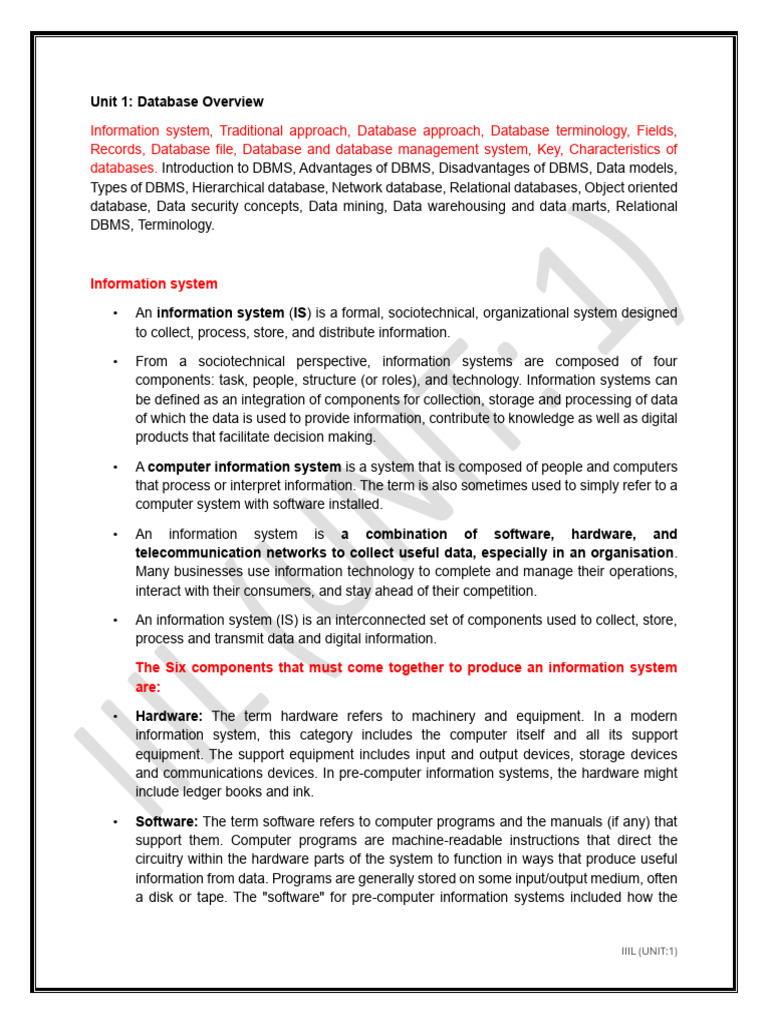 IIIL Unit.1 Notes | PDF | Databases | Relational Database