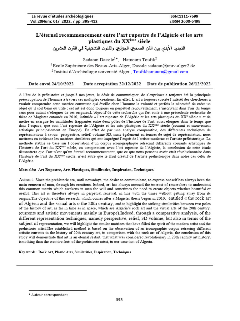 L'éternel Recommencement Entre L'art Rupestre de L'algérie Et Les Arts ...