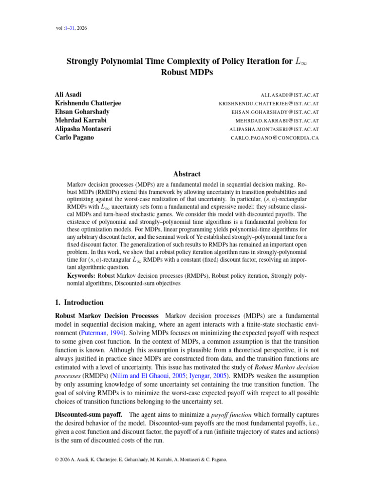 Strongly Polynomial Time Complexity of Policy Iteration For Robust Mdps ...