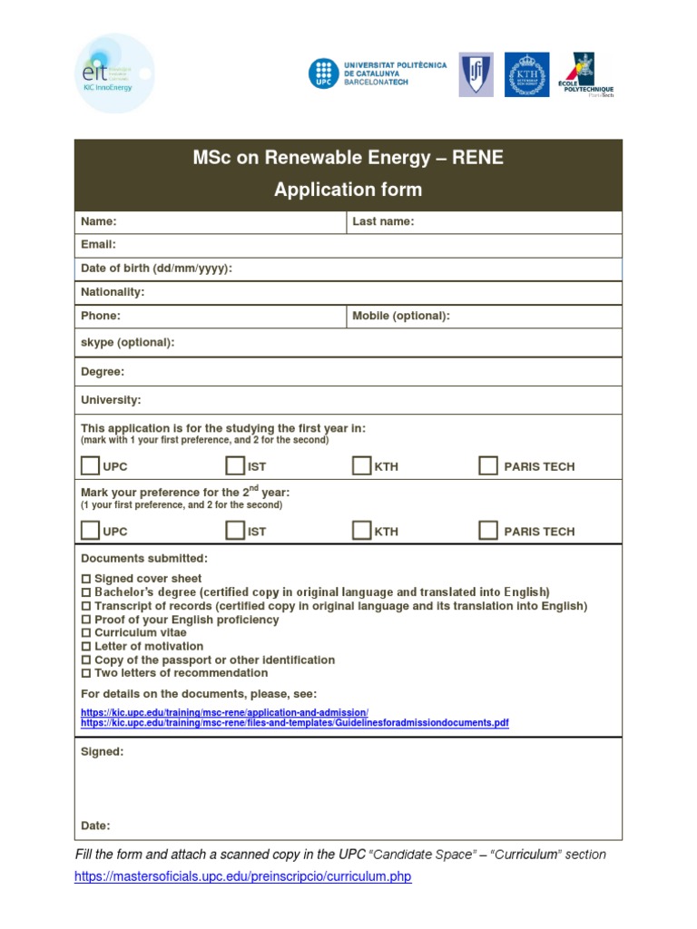 MSc Renewable Energy Application Form | PDF | Science & Mathematics