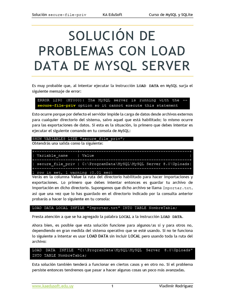 Solución de Problemas Con LOAD DATA de MySQL Server | PDF | Mi sql ...