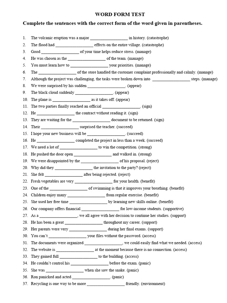 WORD FORM Exercise Cuoi HK2 Lop 8 Friends Plus | PDF